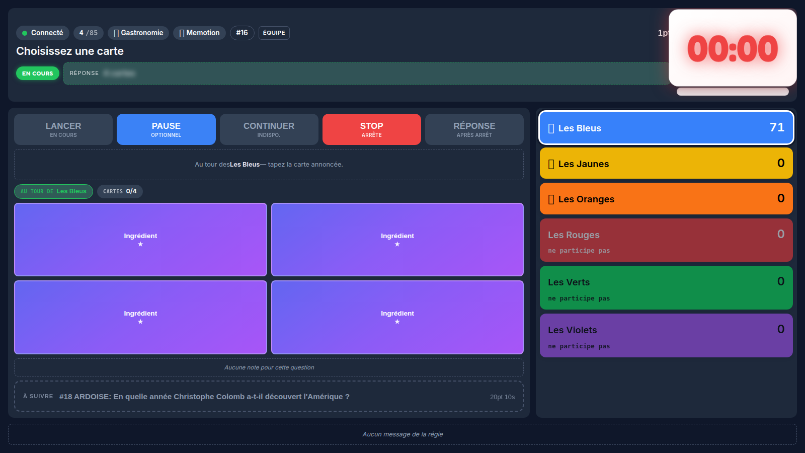 Interface Animateur - Memotion