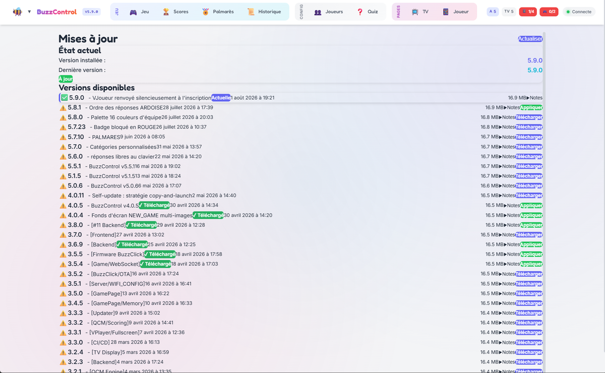 Mise a jour OTA - historique de versions et auto-update
